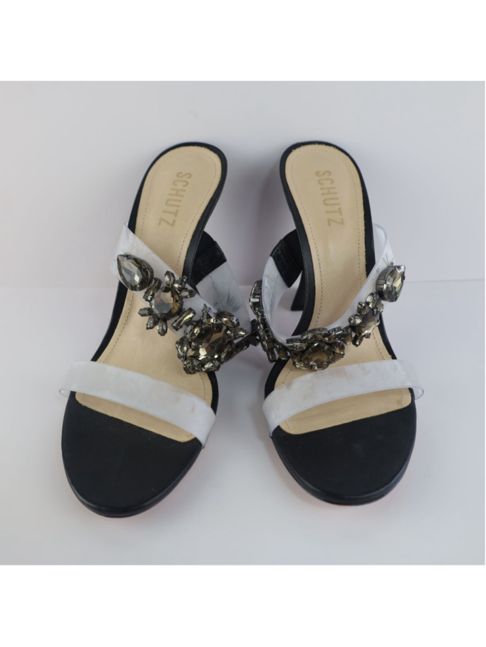 Laureen Vinyl & Crystal Heel Sandal by Schutz- 8.5 Black Vinyl & Crystal- 0341 - Picture 9 of 13